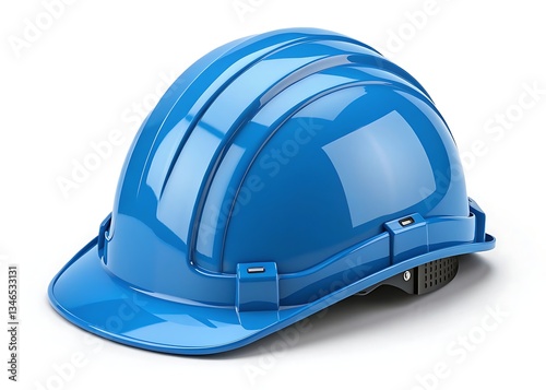 A sturdy blue hard hat, symbol of construction worker safety and dedication, gleaming under bright studio lights.