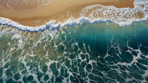 Top-Down View of Ocean Waves Meeting Golden Shoreline