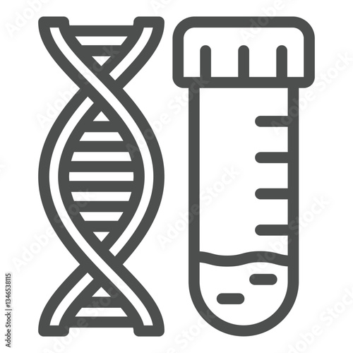 DNA chain with flask line icon, genetic research concept. Vector graphics. Test tube DNA result sign on white background, outline style icon for mobile or web design.