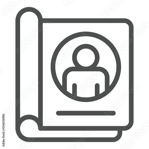 Profile photo journal line icon, personal data concept. Vector graphics. Photo album with user sign on white background, outline style icon for mobile or web design.