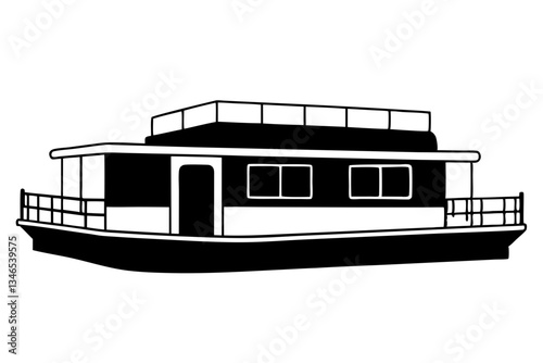 houseboat line art silhouette vector illustration