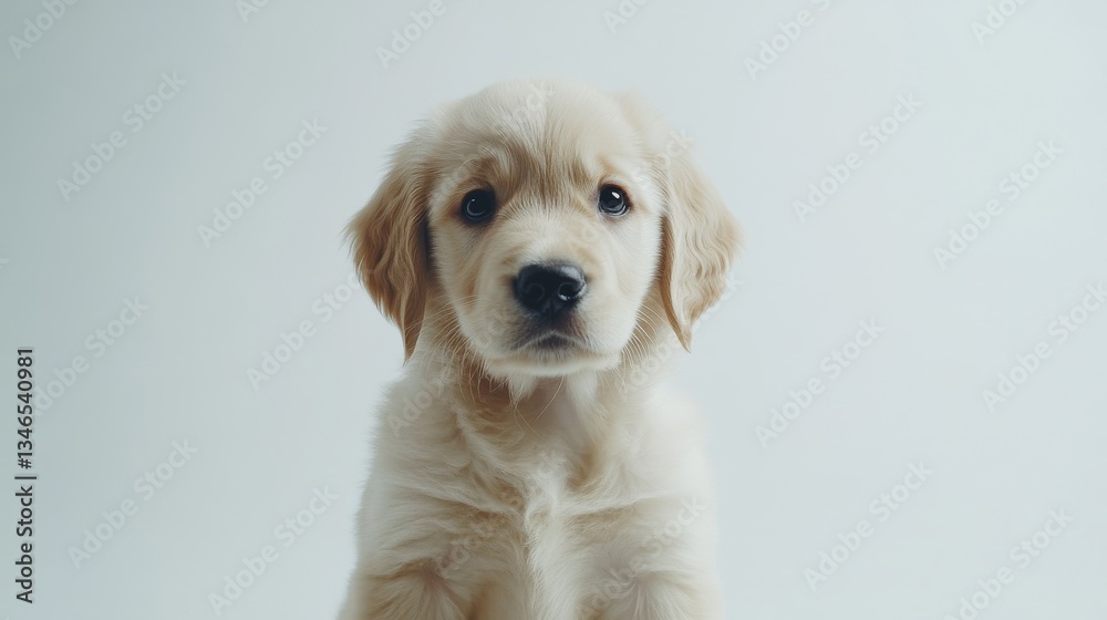 Adorable golden retriever puppy with soft fur and innocent eyes on light background Adorable golden retriever puppy with soft fur and innocent eyes on light background