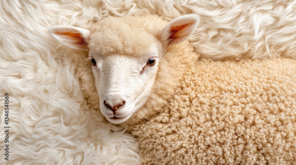 Naklejka premium Detailed sheep wool texture, high-resolution natural fiber softness, clean and fluffy winter-inspired background.