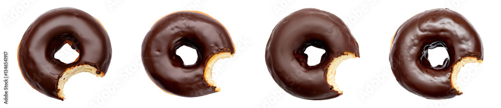 Chocolate-Glazed Donut with Bite isolated on transparent background PNG set Chocolate-Glazed Donut with Bite isolated on transparent background PNG set