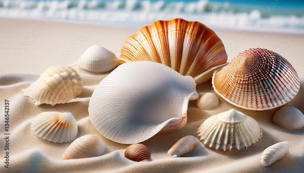 Beautiful Sea Shells on a sandy beach making a relaxed and calming background wallpaper Beautiful Sea Shells on a sandy beach making a relaxed and calming background wallpaper