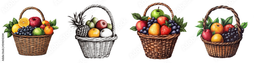 A collection of various ripe vibrant fruits and vegetables arranged in rustic wicker baskets showcasing the abundance and diversity of natural produce A collection of various ripe vibrant fruits and vegetables arranged in rustic wicker baskets showcasing the abundance and diversity of natural produce
