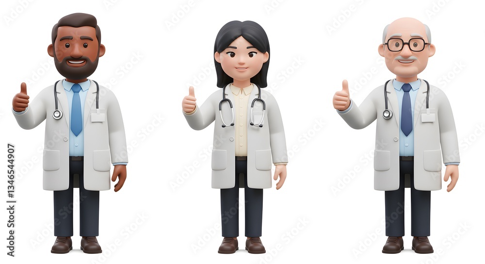3D Medical Professionals in Lab Coats with Various Gestures on Plain White Background - Professional Vector Illustration Pack with AI File for Healthcare Industry 3D Medical Professionals in Lab Coats with Various Gestures on Plain White Background - Professional Vector Illustration Pack with AI File for Healthcare Industry