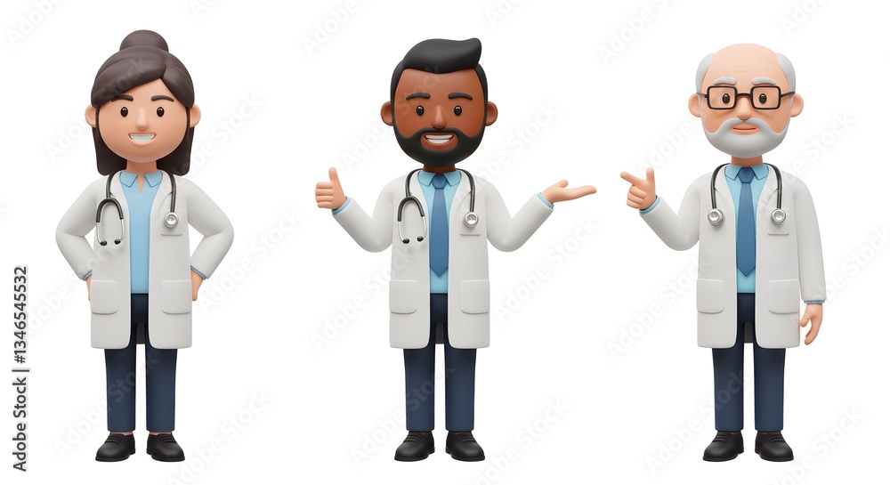 3D Healthcare Workers in Lab Coats with Thumbs Up and Pointing Gestures on Plain White Background - Professional Vector Illustration Pack with AI File for Medical Field 3D Healthcare Workers in Lab Coats with Thumbs Up and Pointing Gestures on Plain White Background - Professional Vector Illustration Pack with AI File for Medical Field