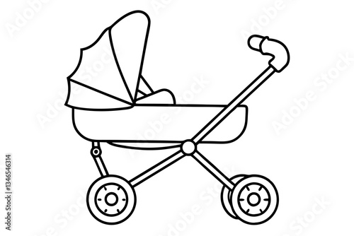 newborn baby modern stroller line art silhouette vector illustration