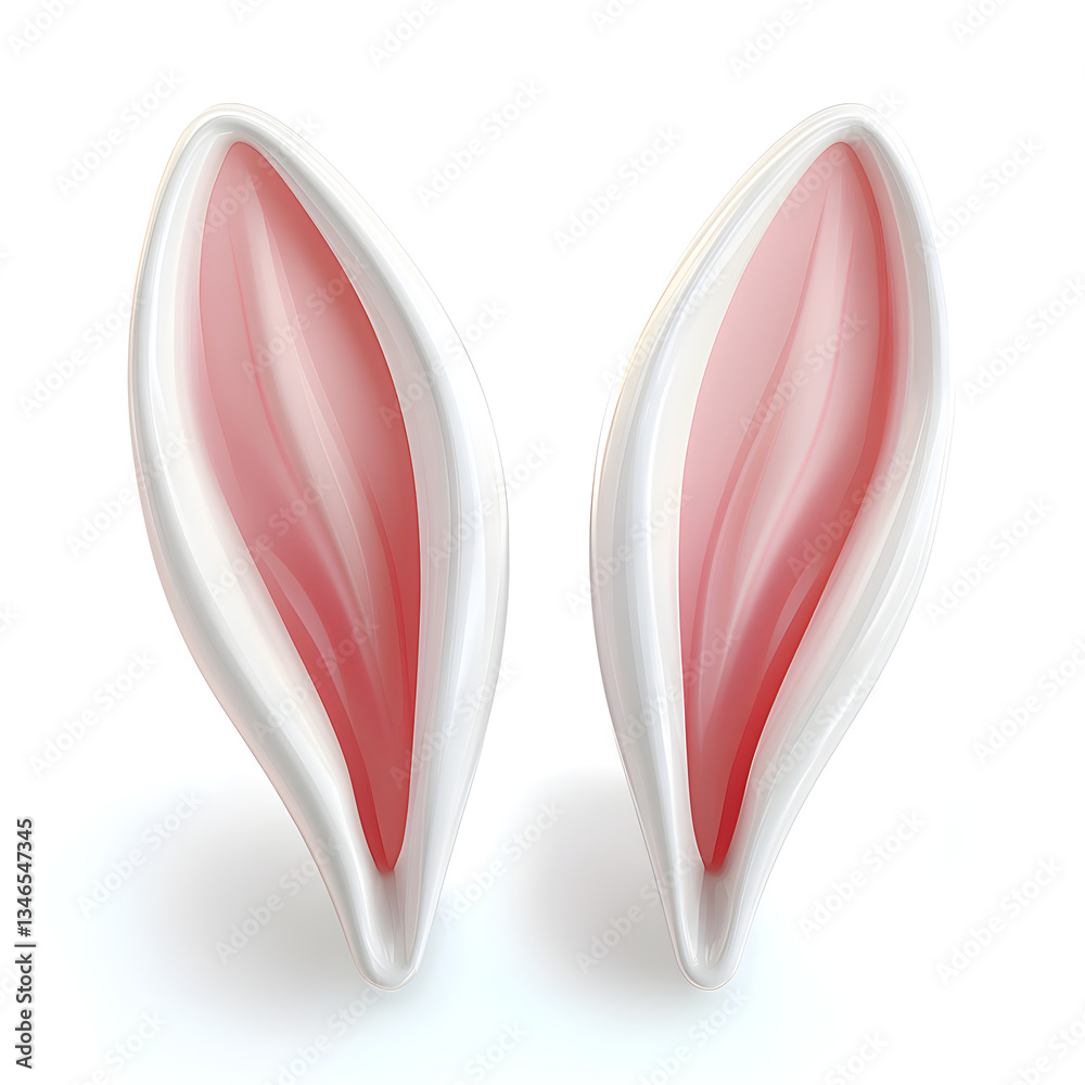 Fototapeta premium Two glossy pink and white bunny ears symbolizing easter festive celebration