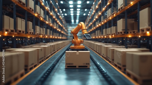 Automated Warehouse Robotic Arm Moving Package