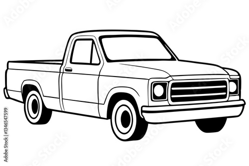 pickup truck line art silhouette vector illustration