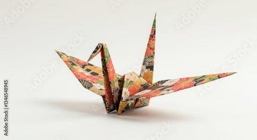 Origami Crane, Japanese Paper Crane, Floral Pattern, Traditional Japanese Art, Handmade Origami Bird