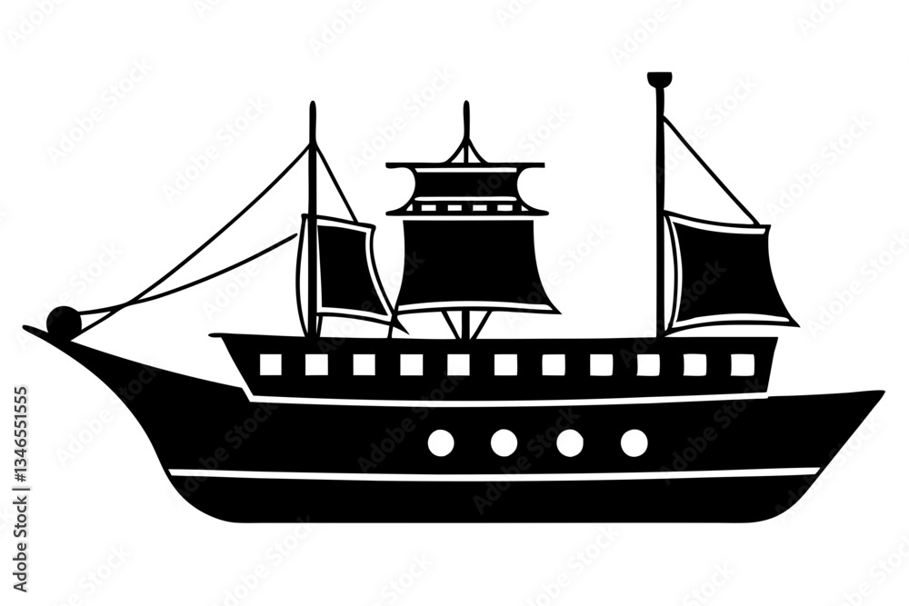 ship line art silhouette vector illustration ship line art silhouette vector illustration