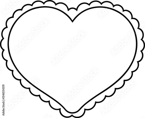 heart scallop frame doodle line art,heart scallop frame doodle outline coloring book page