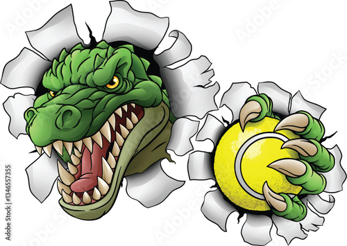 A crocodile, dinosaur or alligator lizard tennis sports mascot