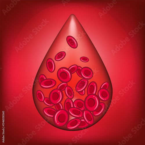 Medical concept of hemophilia. Concept of blood donation. A drop of blood from red blood cells
