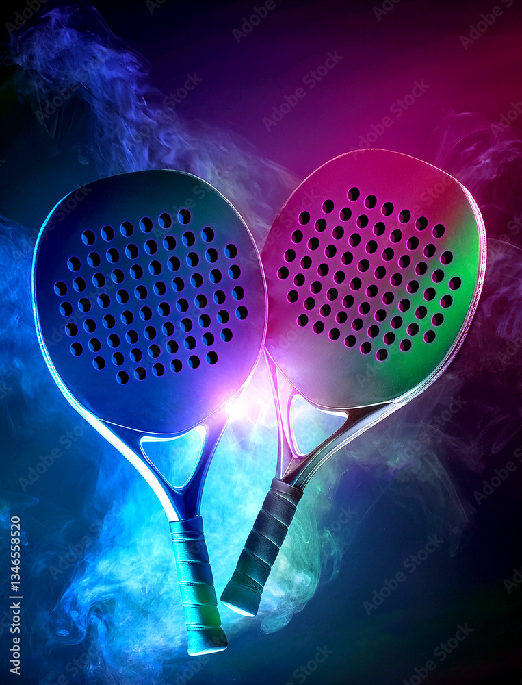 Fototapeta premium Padel tennis racket close up. Image for a promotional post on social media about a sporting event, game day, sports betting or a wall paper for a mobile app.