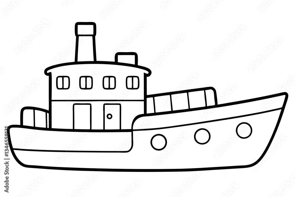 tugboat line art silhouette vector illustration