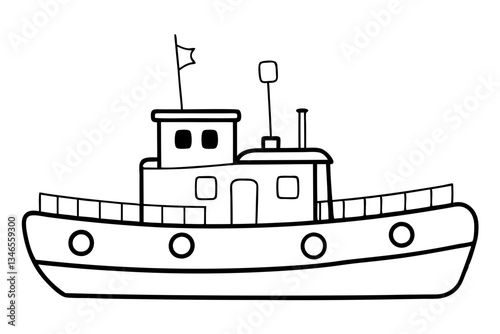 tugboat line art silhouette vector illustration