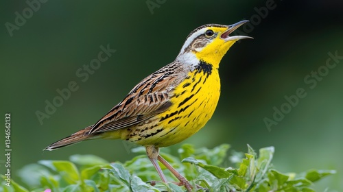 Western Meadowlark Singing in a Field of Wildflowers
