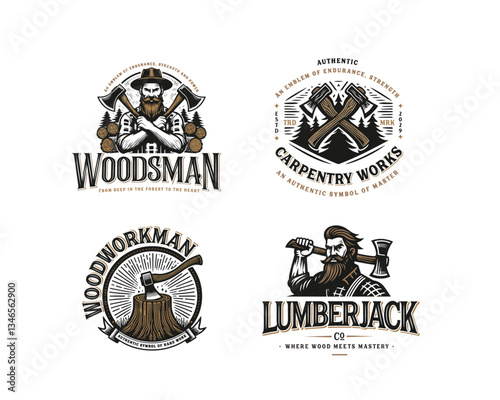 Vintage classic woodwork lumberjack emblem with sharp axe logo template