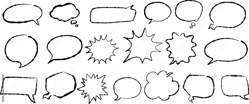 Obraz premium Hand drawn marker speech bubble doodle vector collection. Cartoon icon symbols isolated on white background