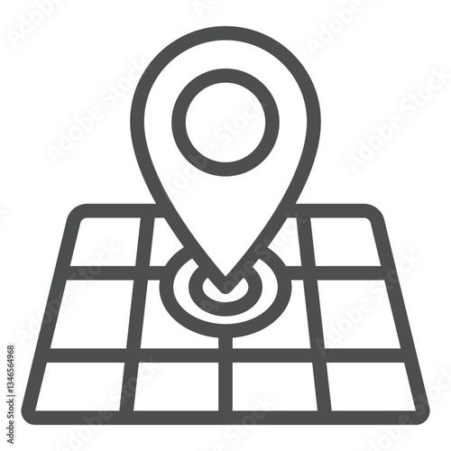 Location pin on geo map line icon, delivery service concept. Vector graphics. Grid map with position pointer sign on white background, outline style icon for mobile or web design.