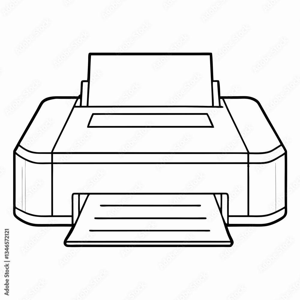 Illustration of a printer on a white background with various office and business technology equipment Illustration of a printer on a white background with various office and business technology equipment