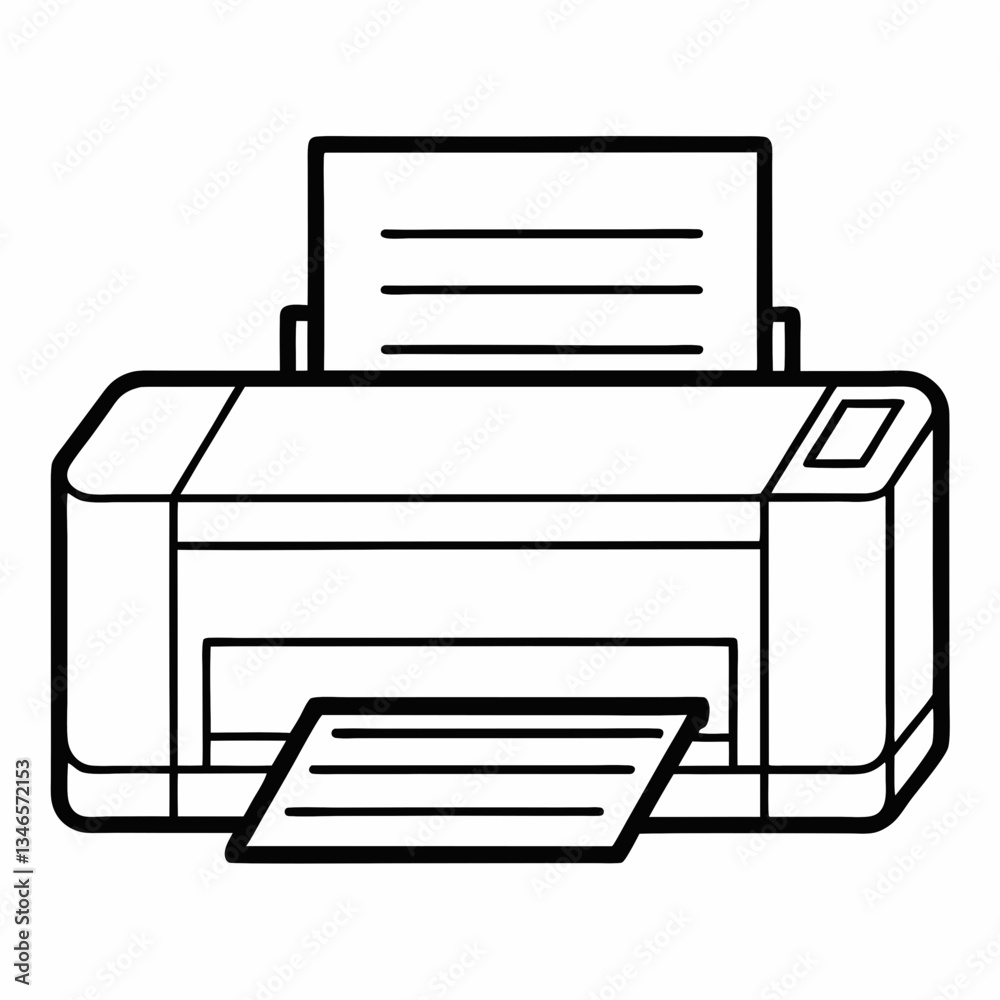 Illustration of a printer on a white background with various office and business technology equipment Illustration of a printer on a white background with various office and business technology equipment