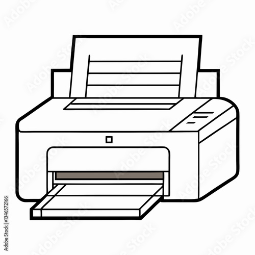 Illustration of a printer on a white background with various office and business technology equipment