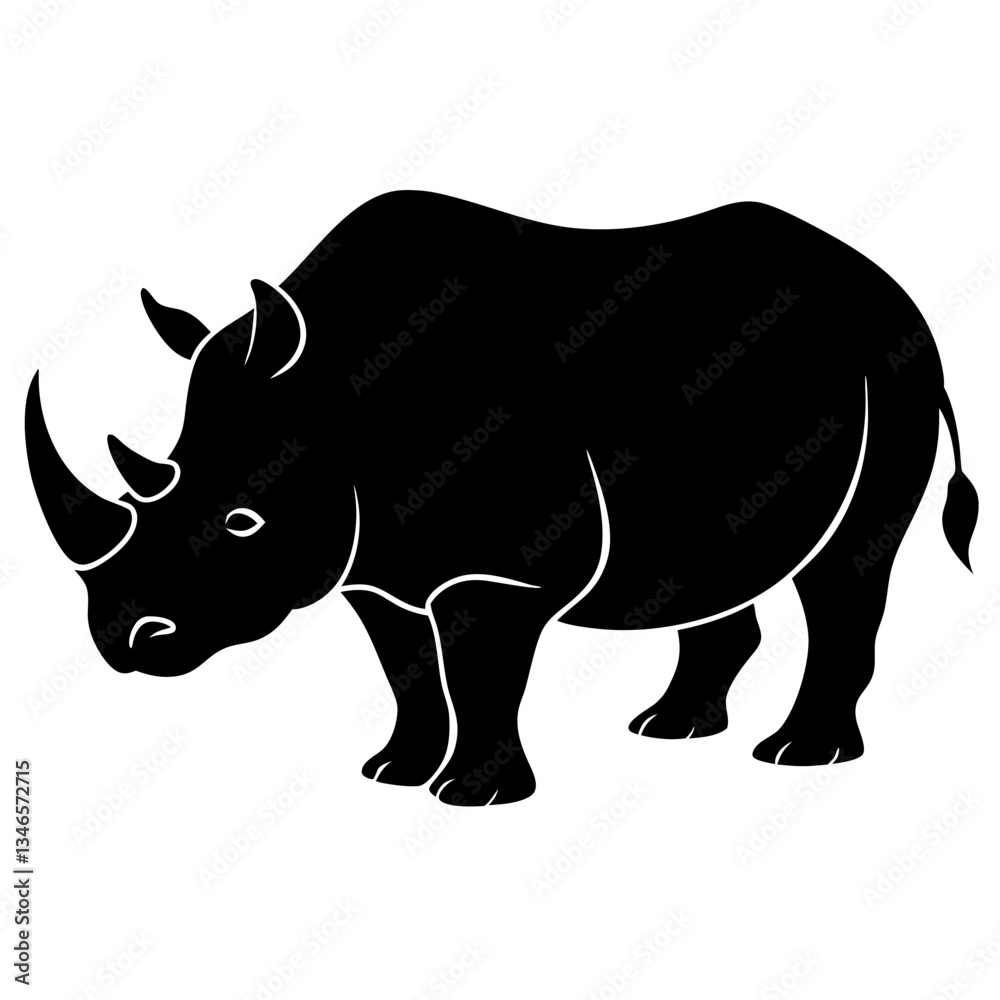 Fototapeta premium Black Rhino Vector Illustration Isolated on White Background