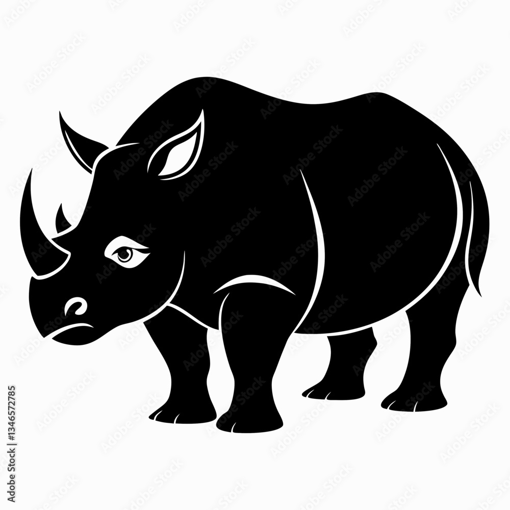 Fototapeta premium Black Rhino Vector Illustration Isolated on White Background