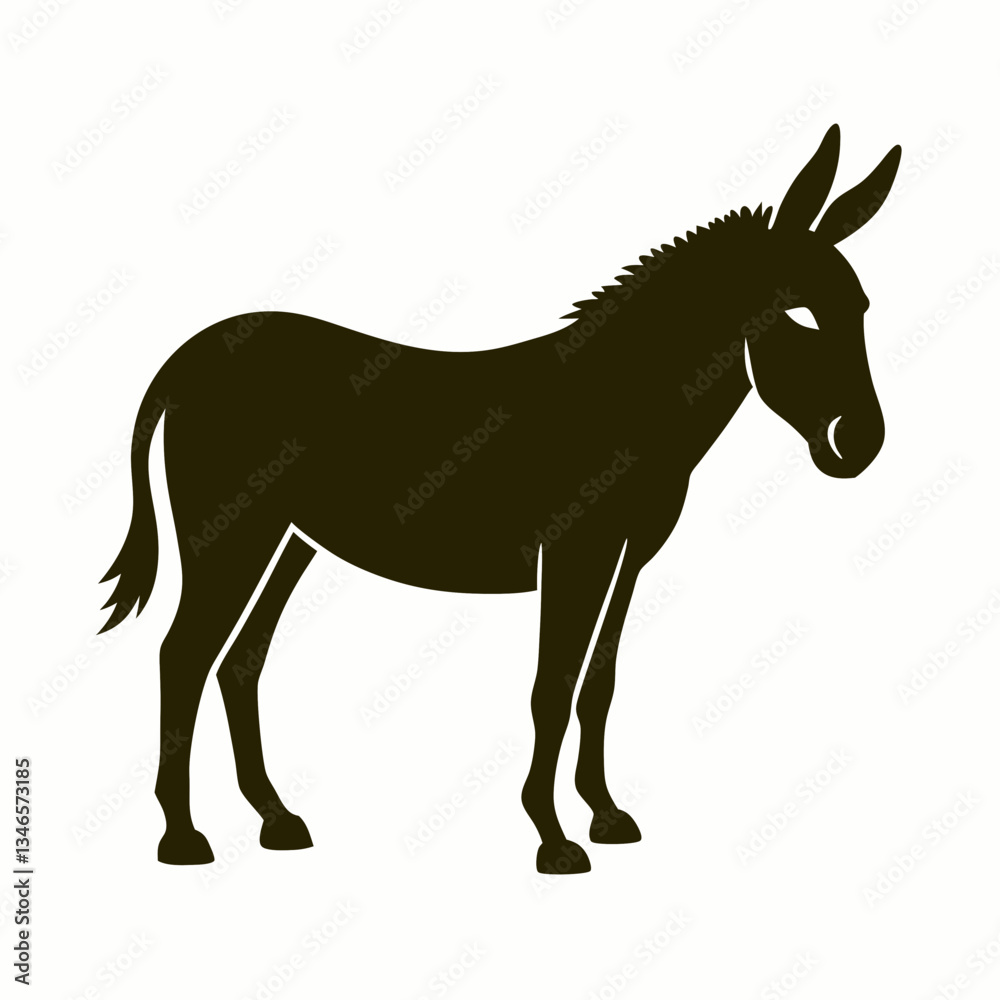 Obraz premium A silhouette of a horse and donkey standing together in a farm setting, illustrated in a simple and cartoonish style