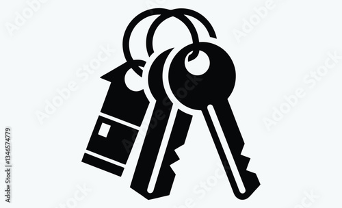 Keychain with house keys icon, real estate symbol, vector illustration