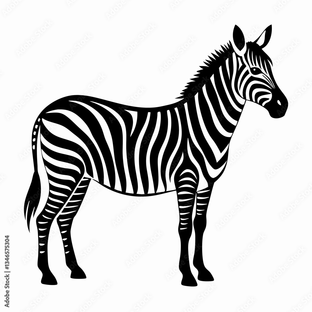Fototapeta premium Zebra vector illustration of a striped wild animal standing isolated on a white background