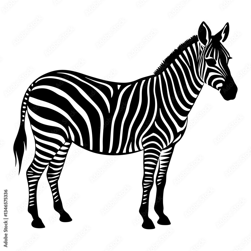 Fototapeta premium Zebra vector illustration of a striped wild animal standing isolated on a white background