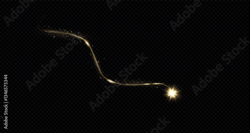 Curved light effect of golden line. Abstract neon movement of glowing wavy lines. Light golden swirl. Shiny wavy trail. Glowing orange, yellow circle. Abstract neon moving glowing wavy vector line.PNG