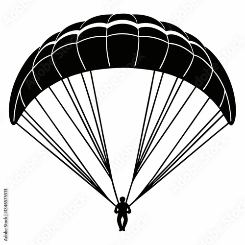 Paraglider silhouette on black background flying in the sky