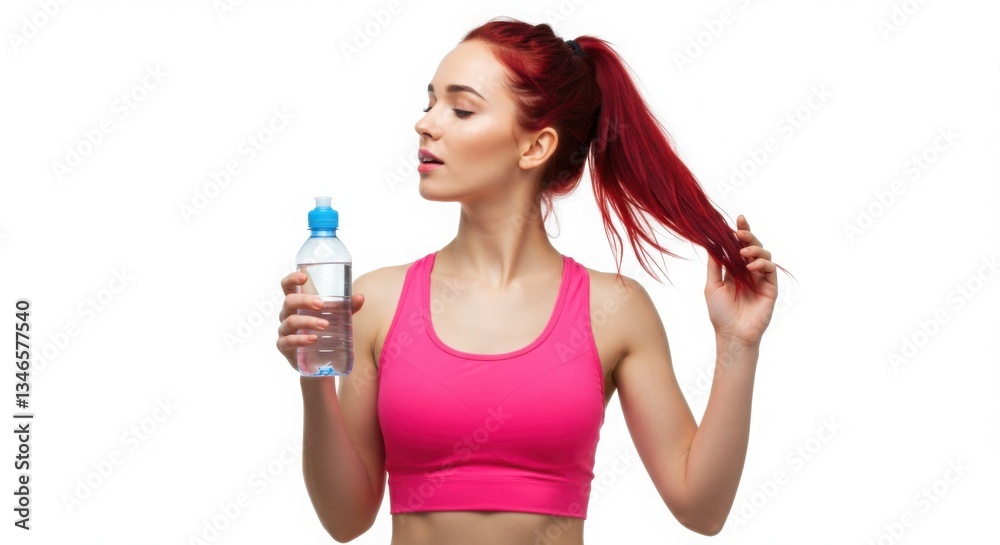 Fit Woman with Red Hair Holding Water Bottle After Workout; Healthy Lifestyle, Hydration and Fitness Girl Fit Woman with Red Hair Holding Water Bottle After Workout; Healthy Lifestyle, Hydration and Fitness Girl