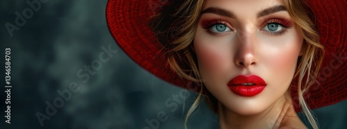 Close-up Portrait of a Woman Wearing a Red Hat