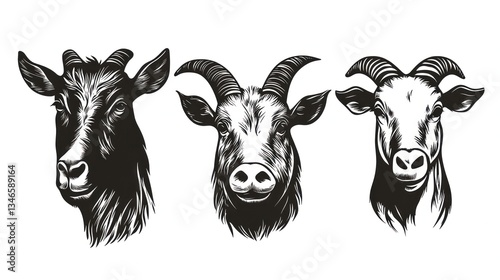 Vintage goat head illustrations