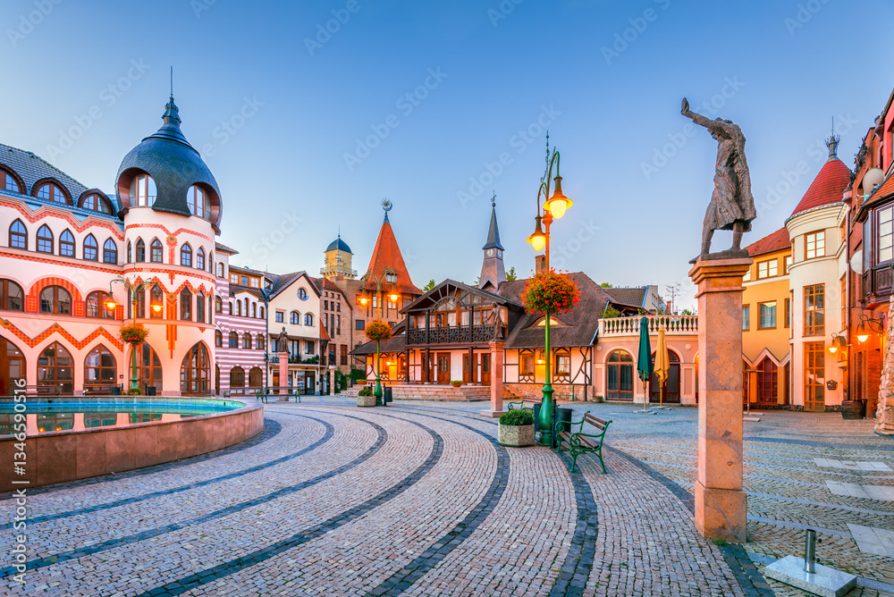 Fototapeta premium Komarno, Slovakia. Historic town on Danube River with Europe Square.