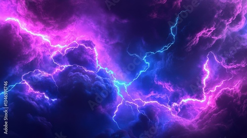Dramatic Electric Storm with Colorful Lightning Streaks in a Night Sky