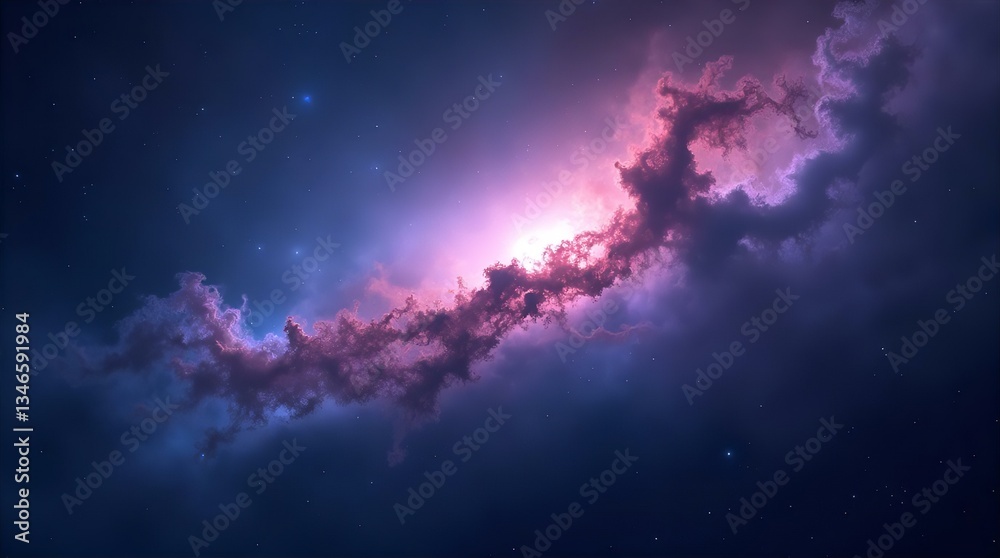 Vibrant Pink Purple Nebula Cloud in Deep Blue Space with Stars Celestial Cosmos