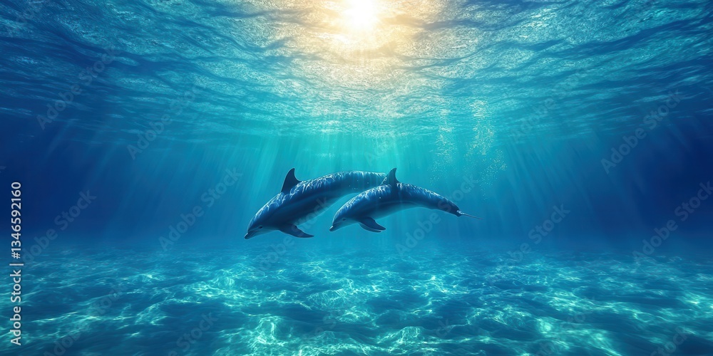 Naklejka premium Graceful Dolphins in Motion Banner