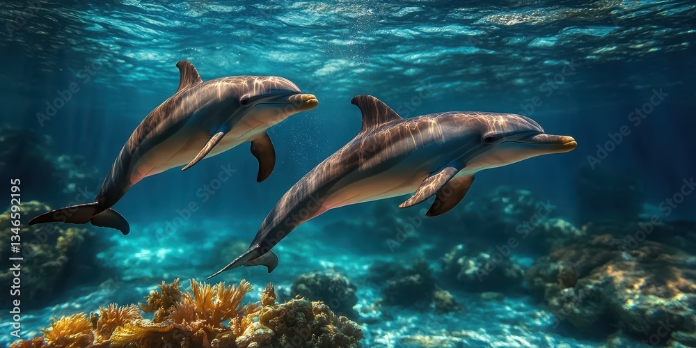 Obraz premium Graceful Dolphins in Motion Banner