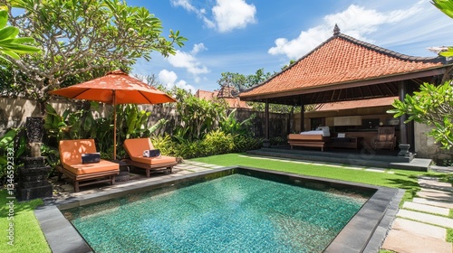 Wallpaper Mural A resort-style backyard with artificial turf in a relaxing, tropical green shade Torontodigital.ca