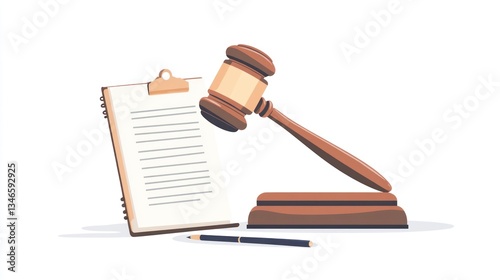 Legal Documents and Gavel in Courtroom
