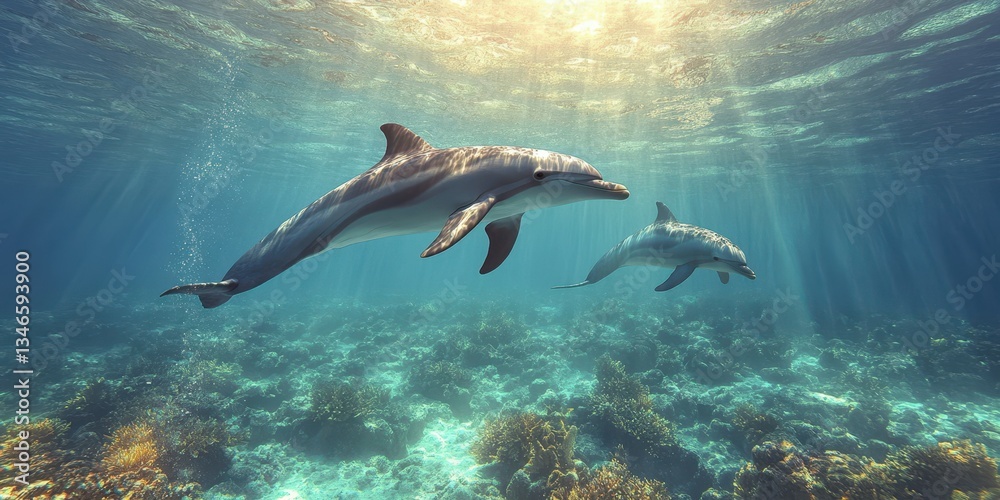 Obraz premium Graceful Dolphins in Motion Banner